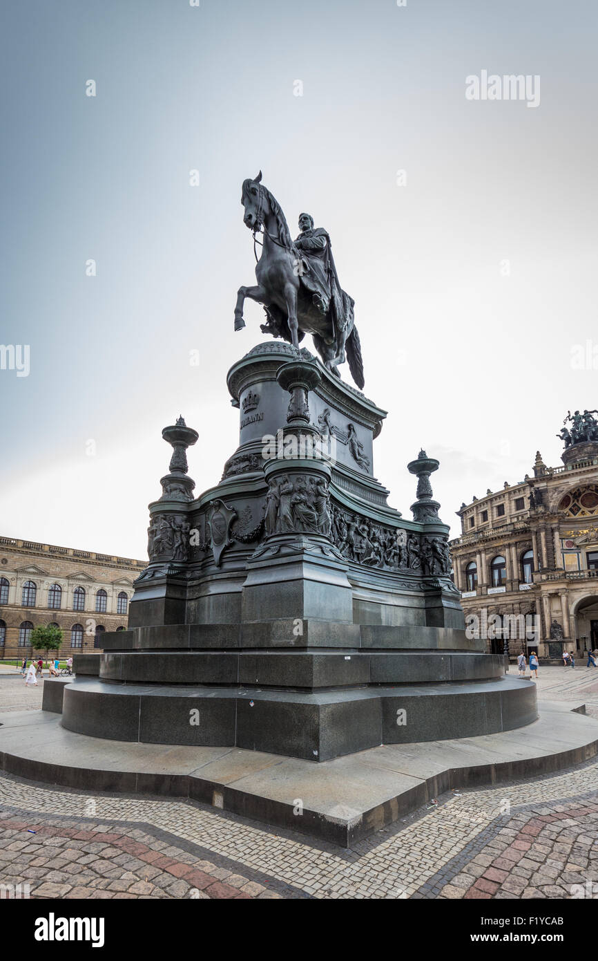 Opera house Semperoper at the Theater Square in Dresden with Koenig Johann memorial, Germany, Europe Stock Photo
