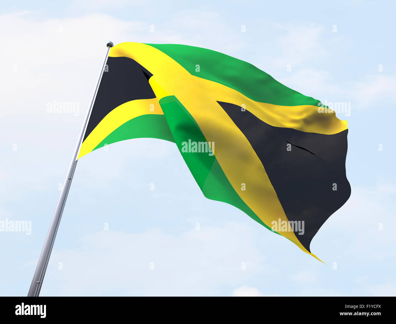 Jamaica flag flying on clear sky Stock Photo Alamy