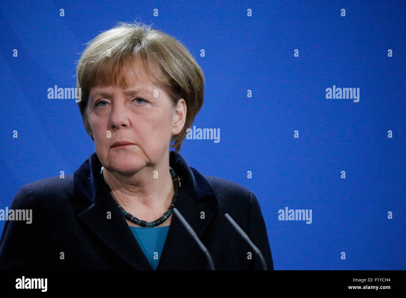 BKin Angela Merkel - Treffen der dt. Bundeskanzlerin mit dem ukrainischen Ministerpraesidenten, Bundeskanzleramt, 8. Januar 2015 Stock Photo