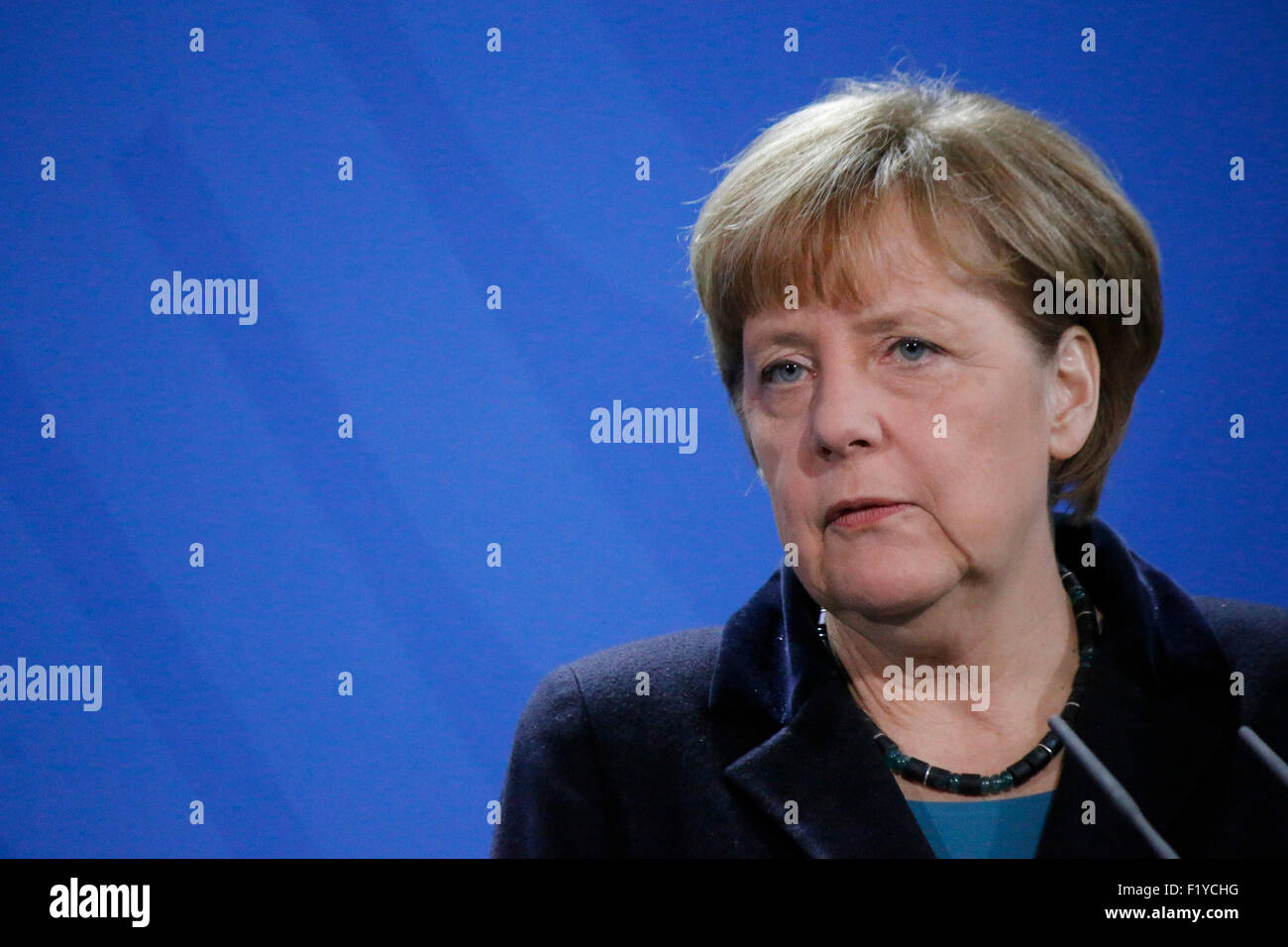 BKin Angela Merkel - Treffen der dt. Bundeskanzlerin mit dem ukrainischen Ministerpraesidenten, Bundeskanzleramt, 8. Januar 2015 Stock Photo