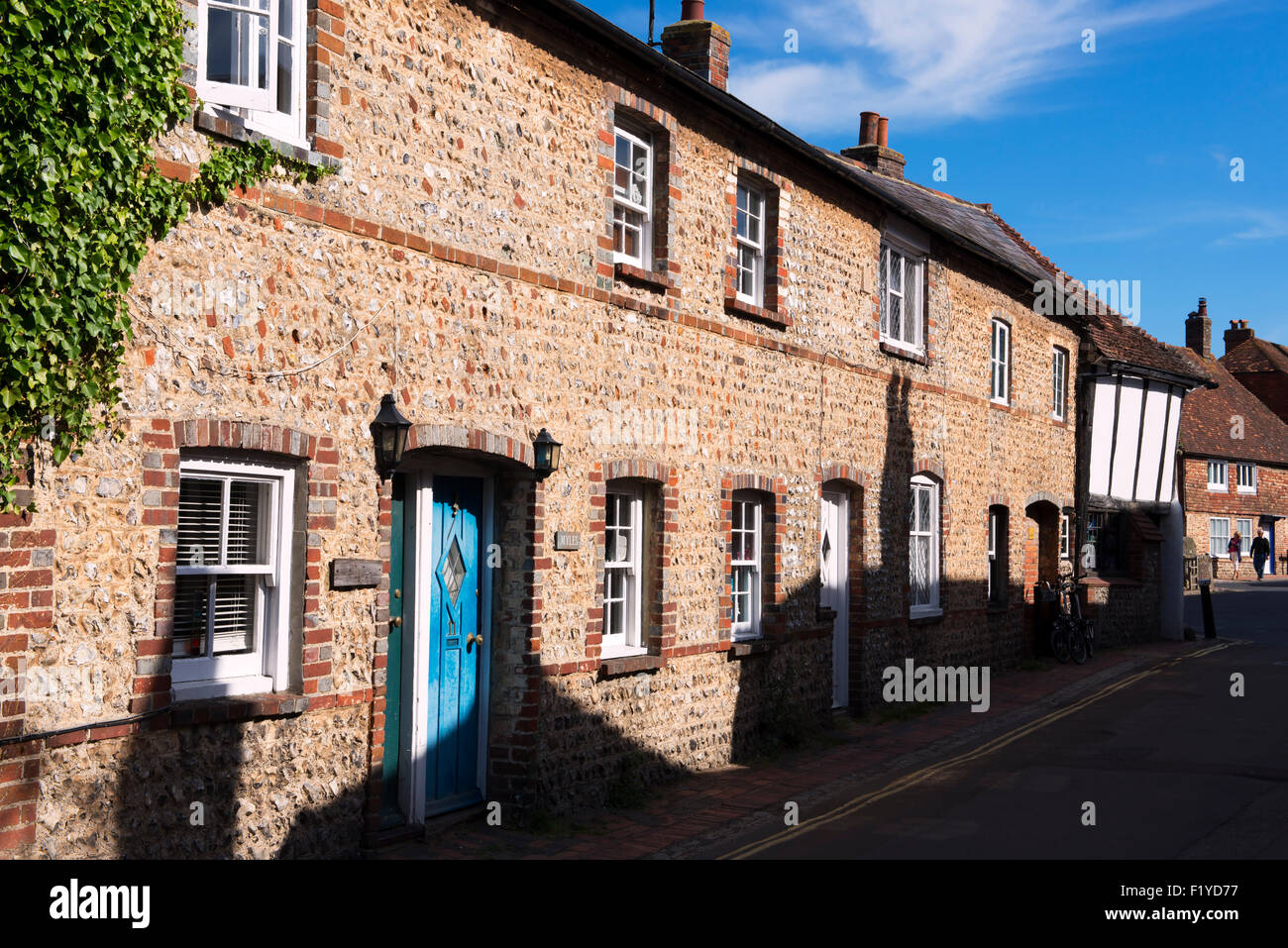 Flint Cottages In The Village Of Alfriston On A Late Summer Stock