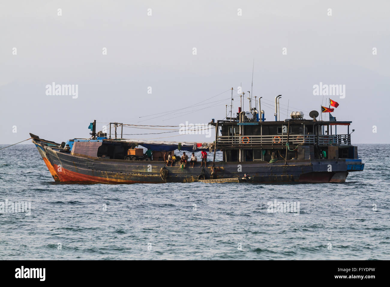 Harbor,Sea,Moored,Fishing Boat,East Timor Stock Photo