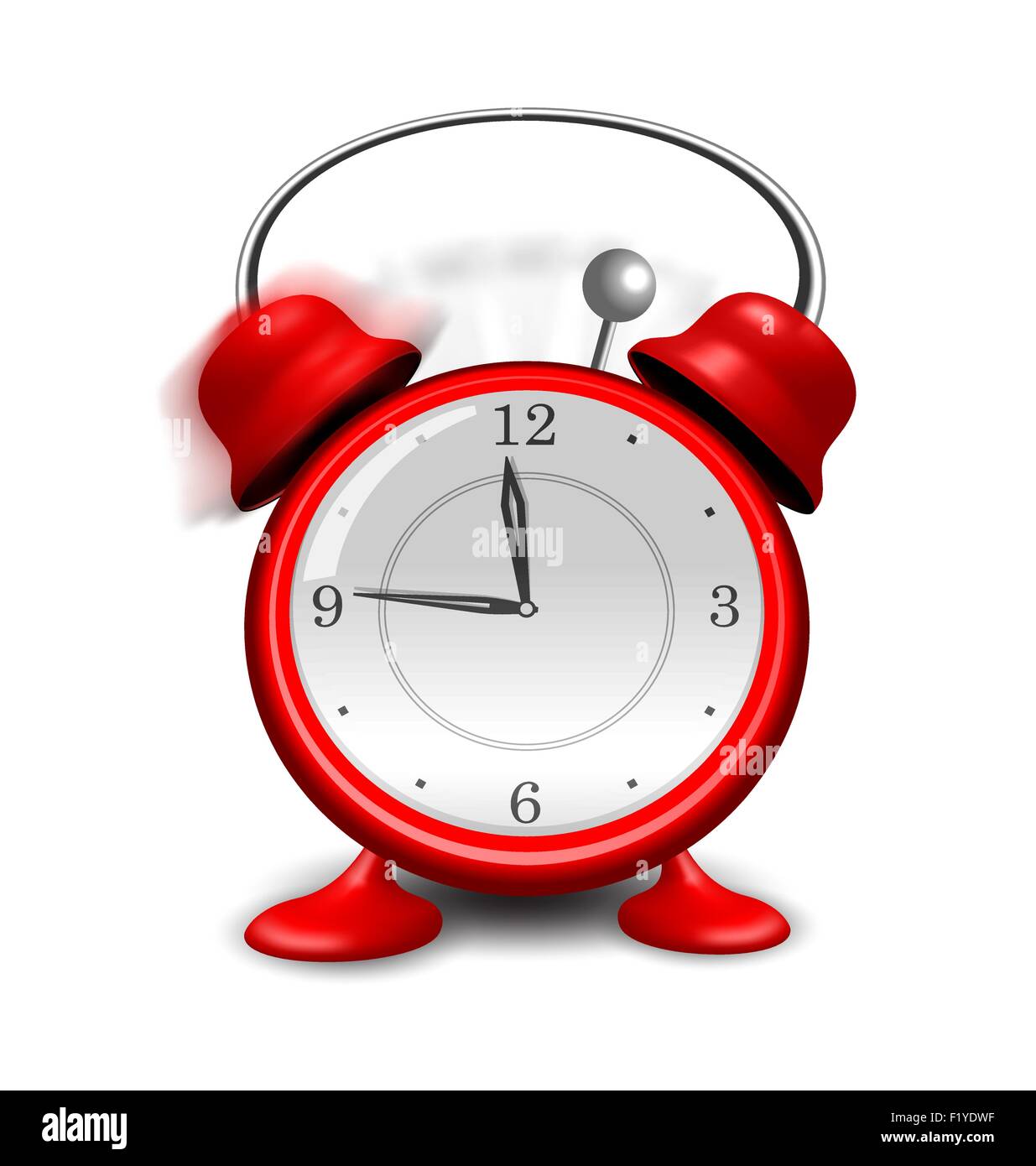 Red alarm clock close up, isolated on white background Stock Vector