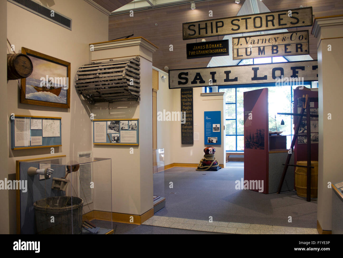 The Maine Maritime Museum in Bath, Maine.  Features the history of 19th century ship building, vessels, and commercial voyages. Stock Photo