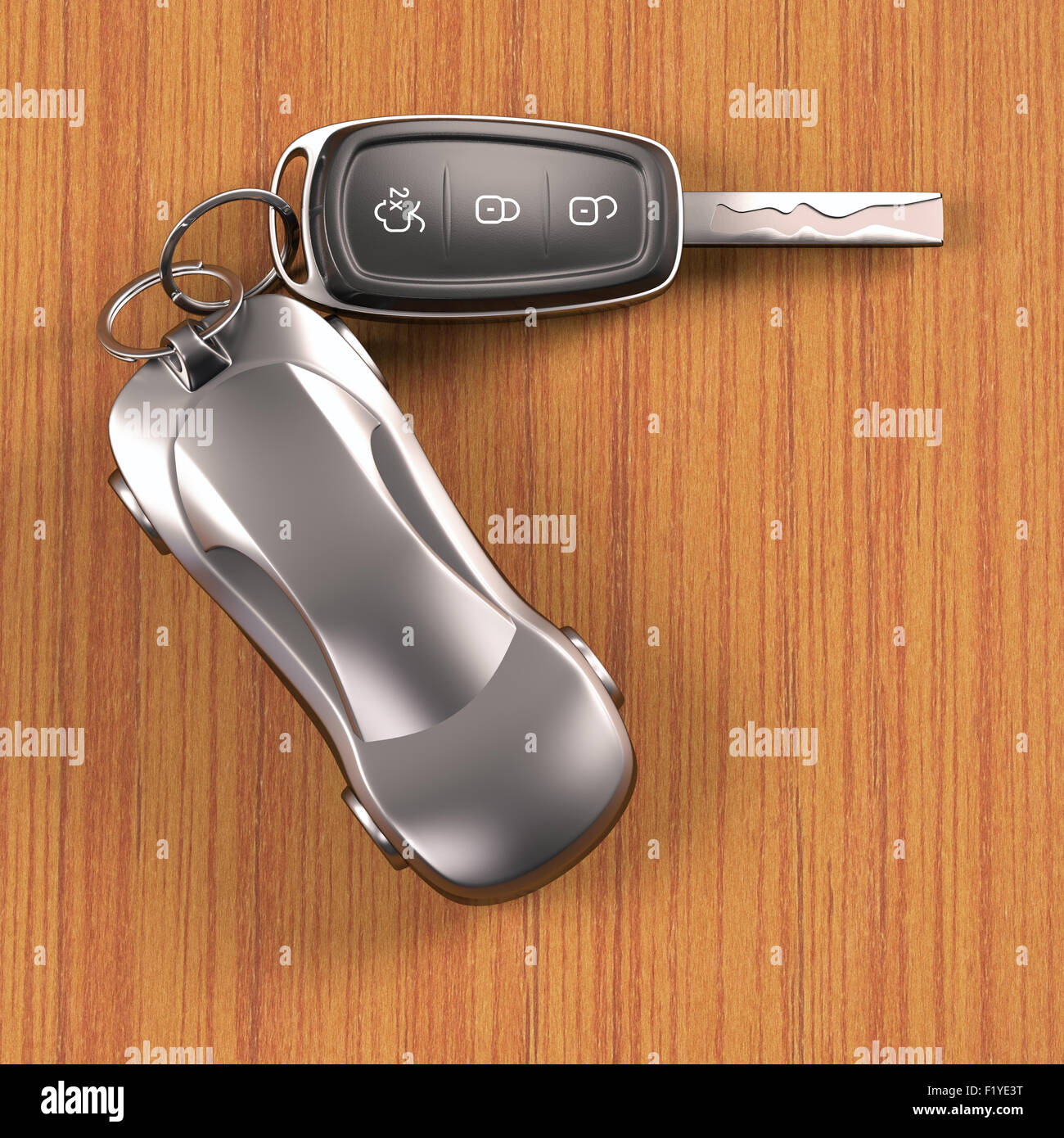 Key car and key ring over the table. Clipping path included. Stock Photo