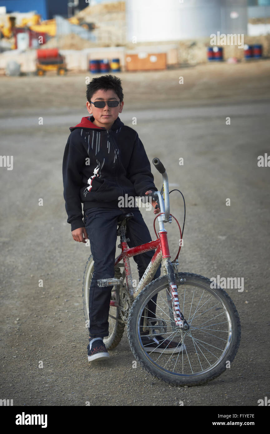 Cool,Canada,Portrait,Bike,Boy,Nunavut Stock Photo