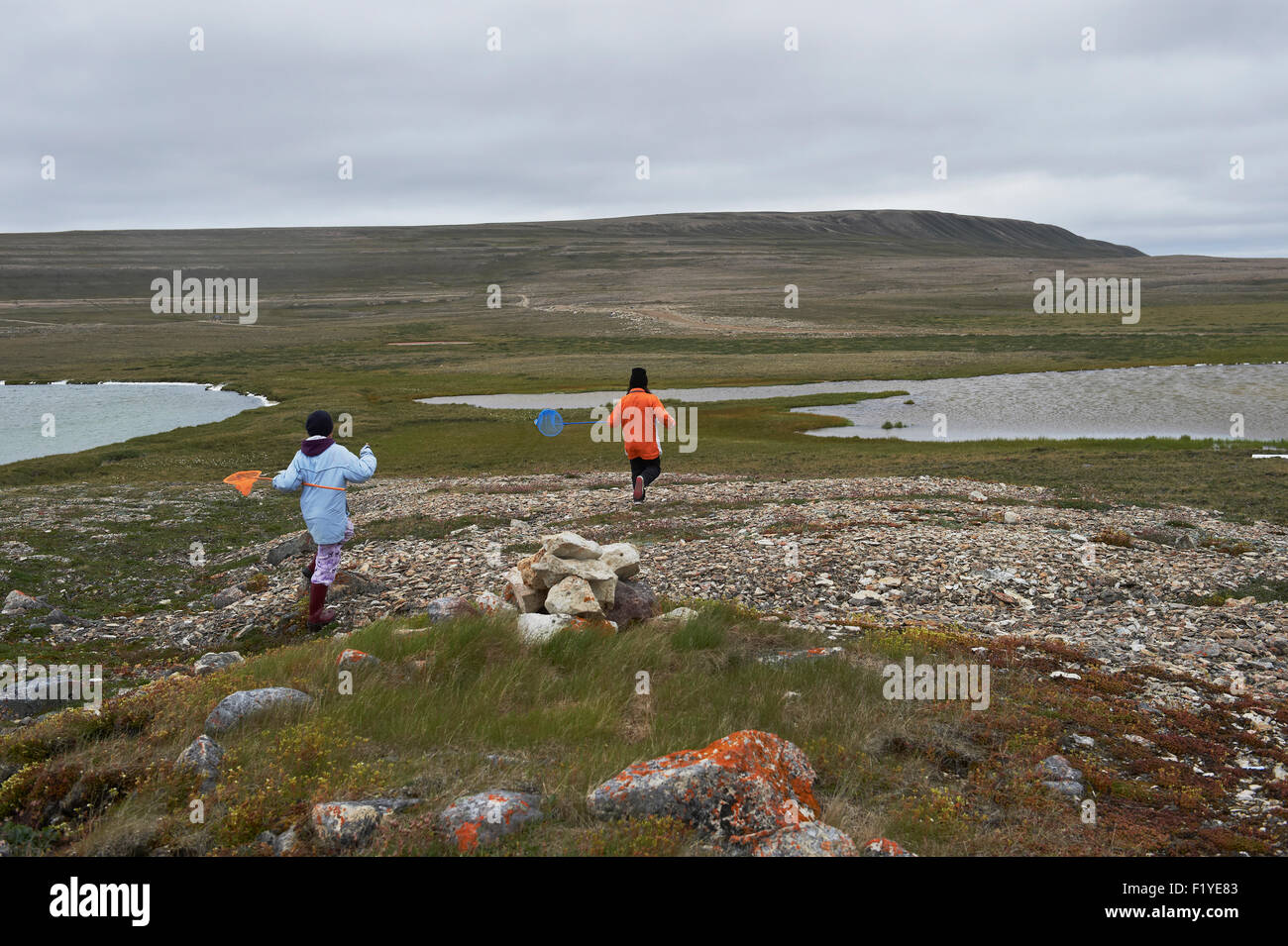 Canada,Girls,Playing,Park,Nunavut Stock Photo