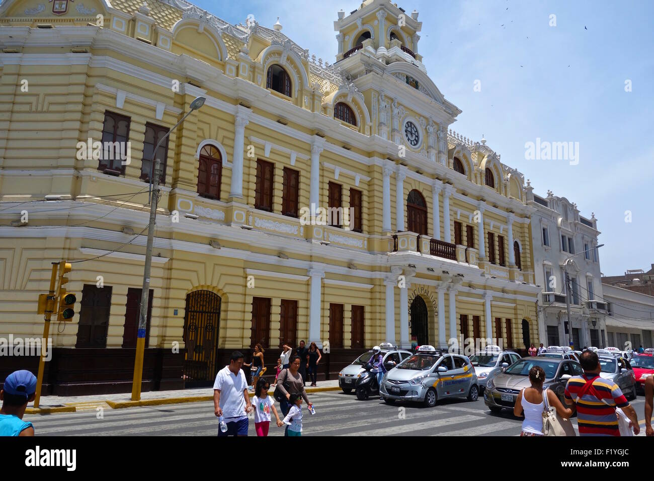 Colonial buildings in the Plaza de Armas of Chiclayo, Lambayeque district, Peru. Stock Photo
