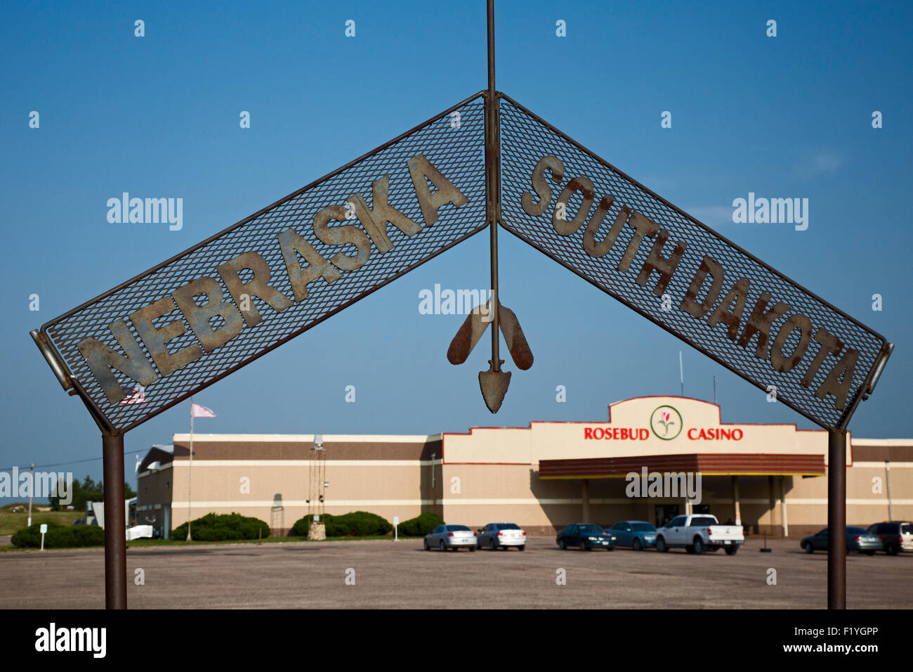 Valentine, Nebraska - The Rosebud Casino, barely on the South Dakota side of the Nebraska-South Dakota state line. Stock Photo