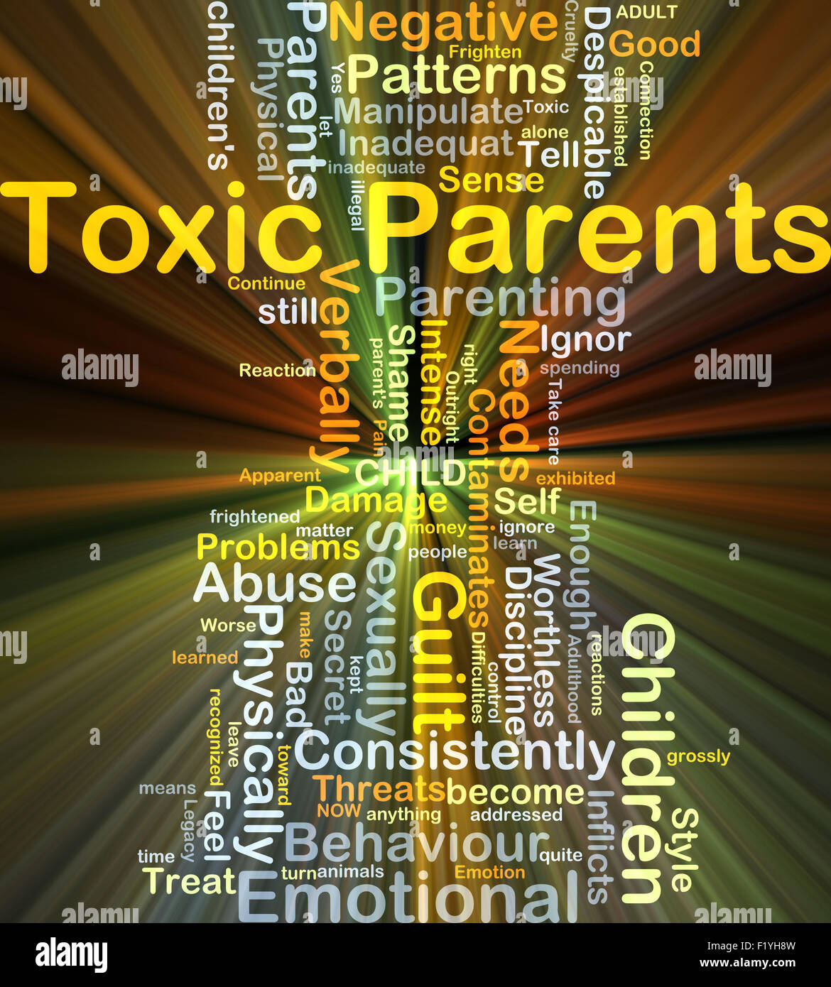 Background concept wordcloud illustration of toxic parents glowing light Stock Photo