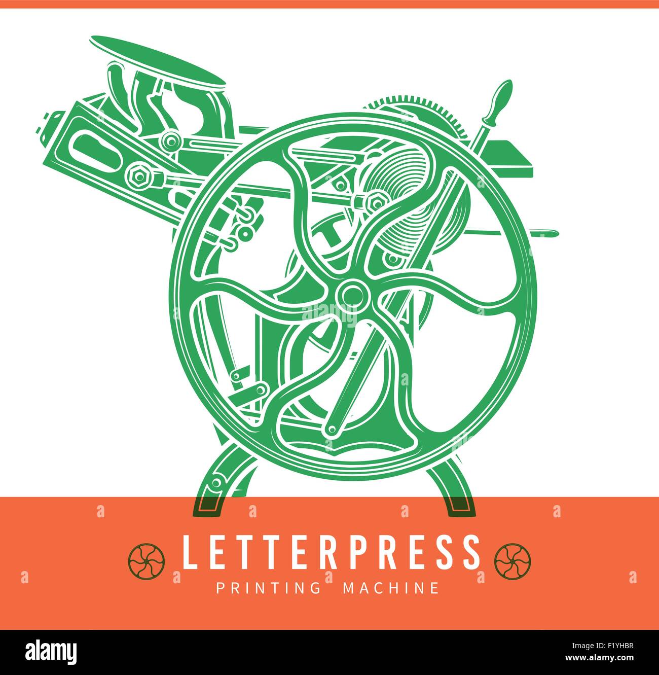 Letterpress overprint vector design. Vintage printshop logo. Old printing machine illustration. Stock Vector