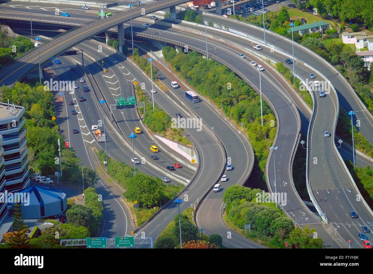 View of highways from Auckland Sky Tower New Zealand, NZ, North Island Stock Photo