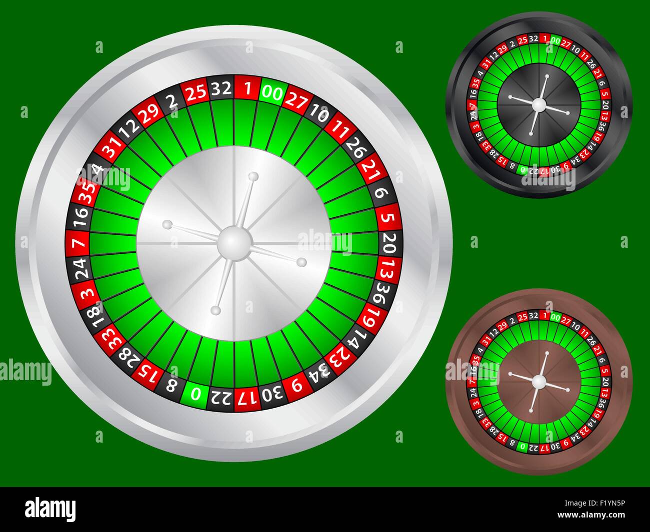 Casino roulette wheel set on a green background. Vector illustration. Stock Vector