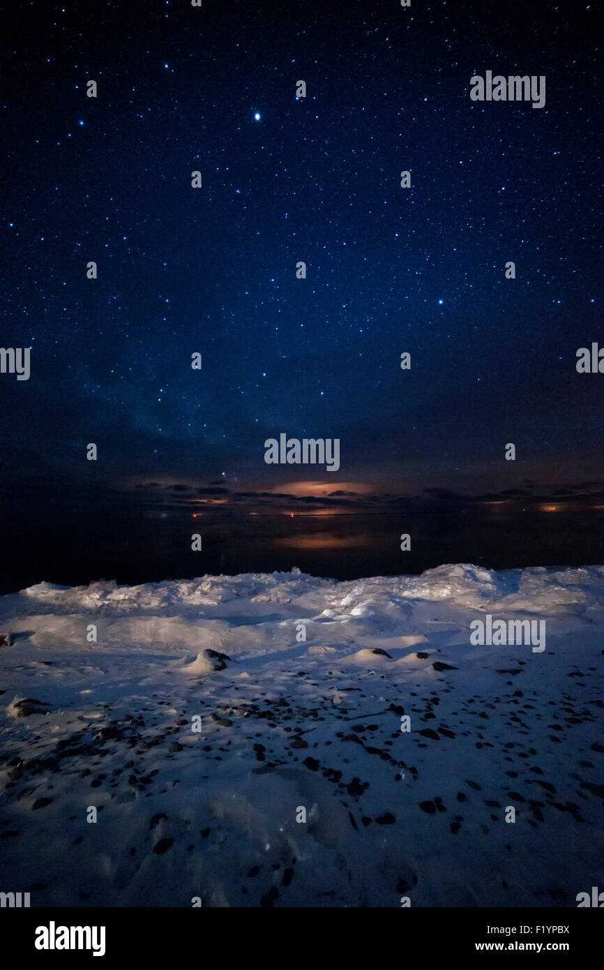 Starry sky in northern Minnesota on a winter night, Two Harbors, MN, USA Stock Photo