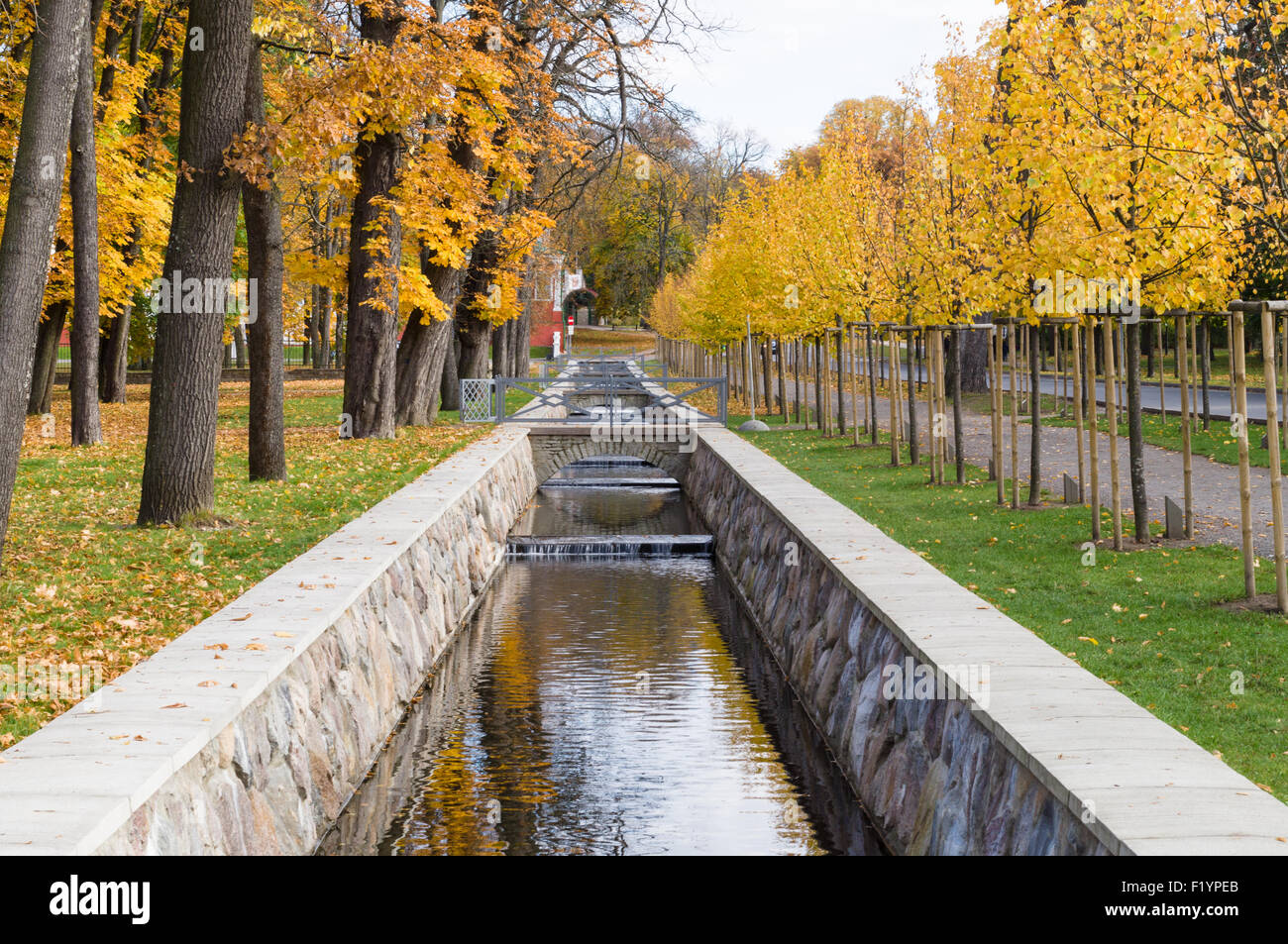 Scenic canal in Kadriorg park on fall time, Tallinn, Estonia Stock Photo
