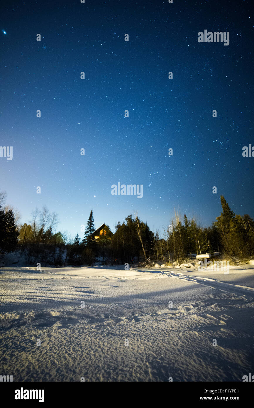 Stars in the night sky in the northern hemisphere during winter, Ely, MN, USA Stock Photo