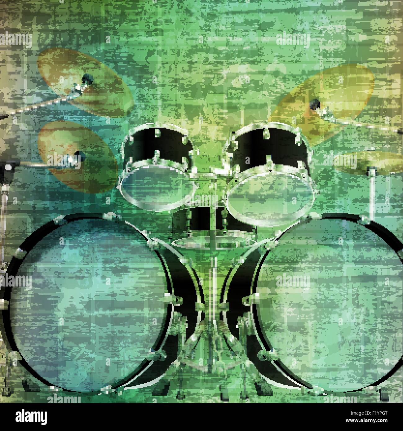 abstract music grunge vintage sound background drum kit vector illustration Stock Vector