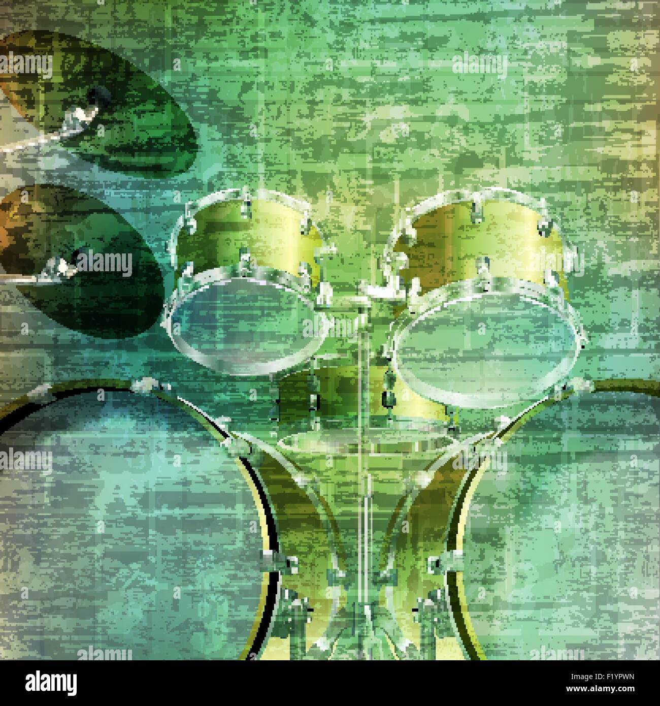 abstract music grunge vintage sound background with drum kit vector ...