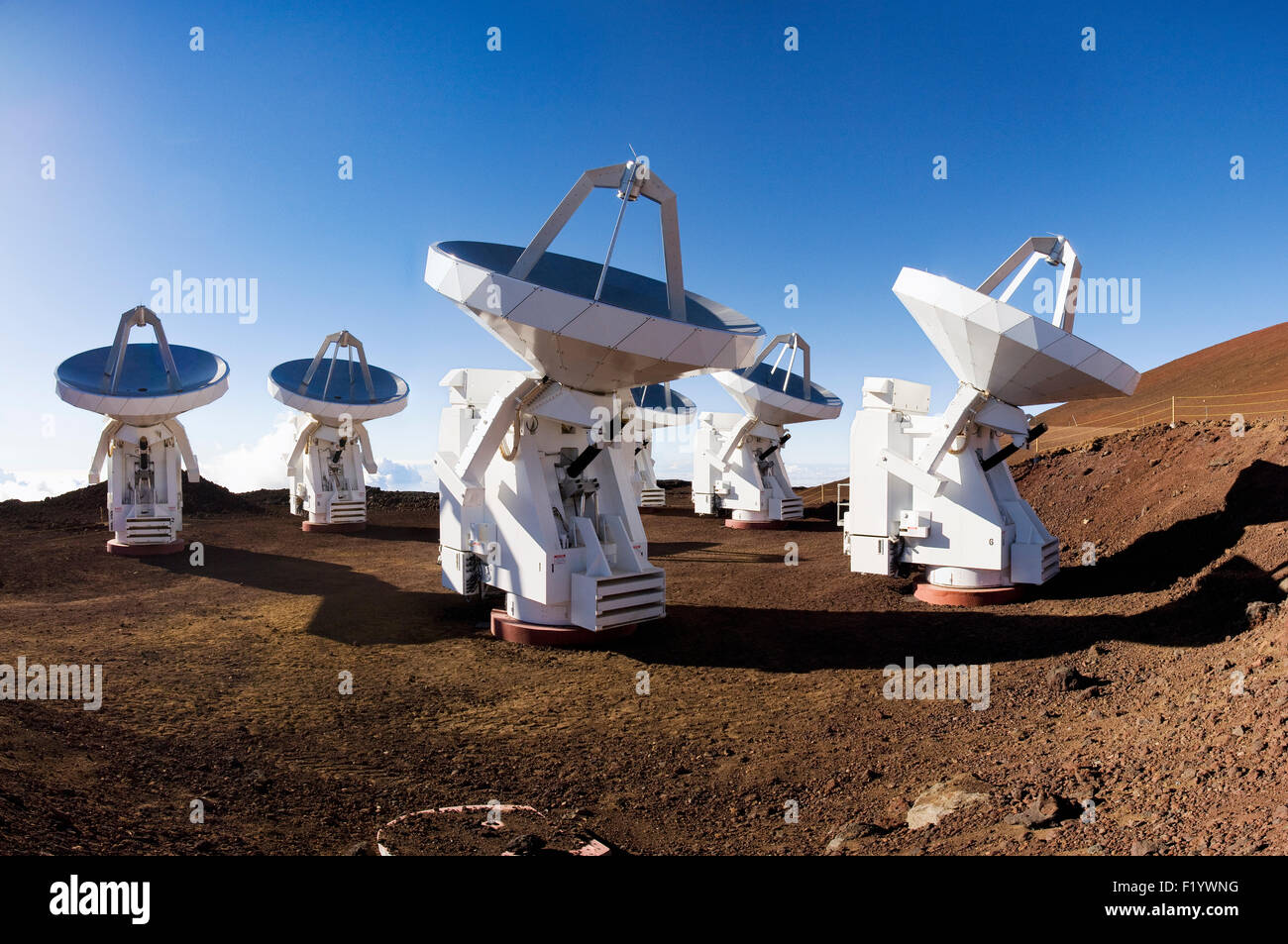 The Submillimeter Array (SMA) at The Mauna Kea Observatory on Mauna Kea, Hawaii Stock Photo