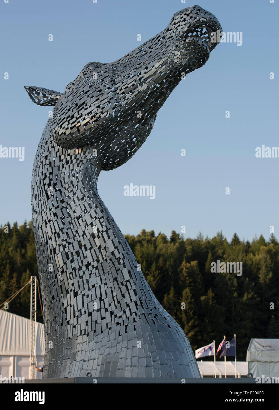 Blair Castle, Blair Atholl, Scotland. 9th September 2015,  Blair Atholl,  Scotland.   One of the two sets of 1:10 scale copies of the Kelpies, a sculpture of Clydesdale horse heads on show at the FEI European Eventing Championships. FEI European Eventing Championships 2015 Blair Castle. Credit:  Stephen Bartholomew/Alamy Live News Stock Photo