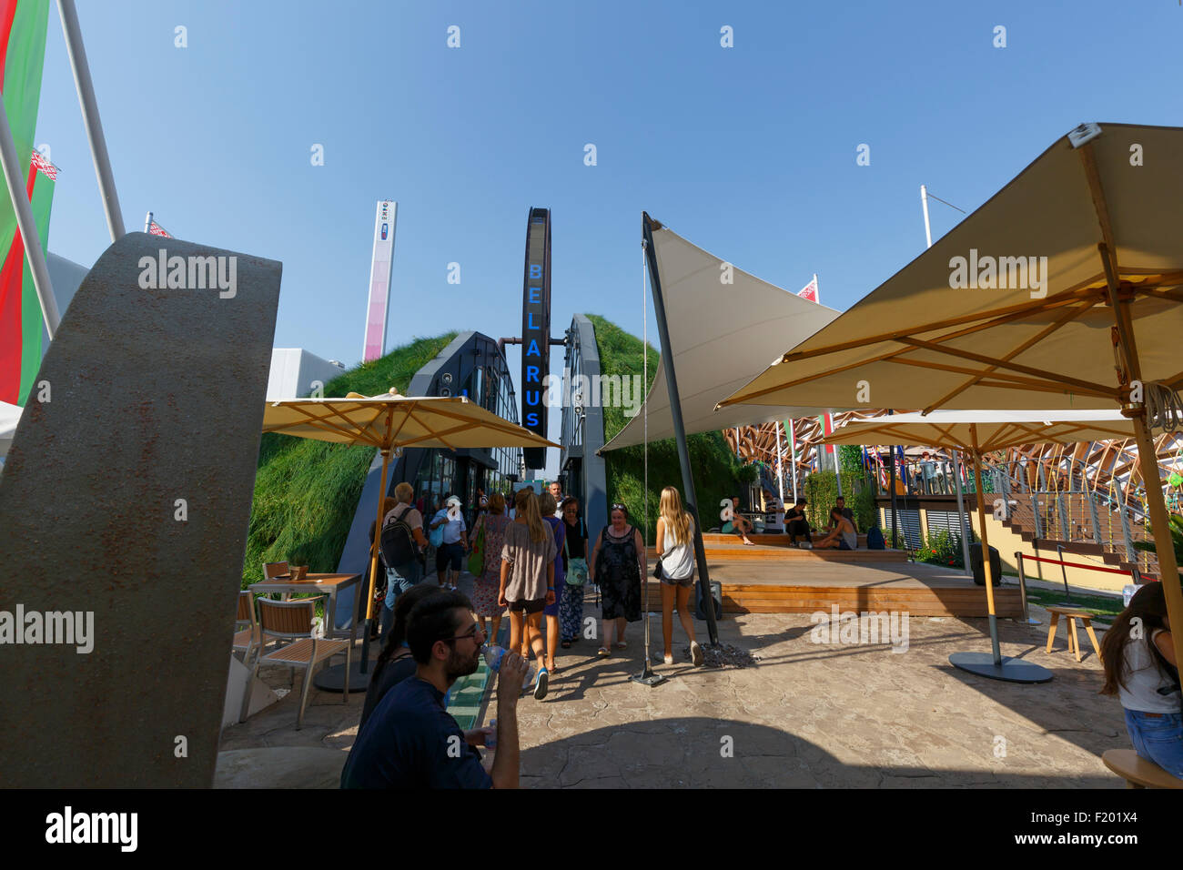 Milan, Italy, 12 August 2015: Detail of the Belarus pavilion at the exhibition Expo 2015 Italy. Stock Photo