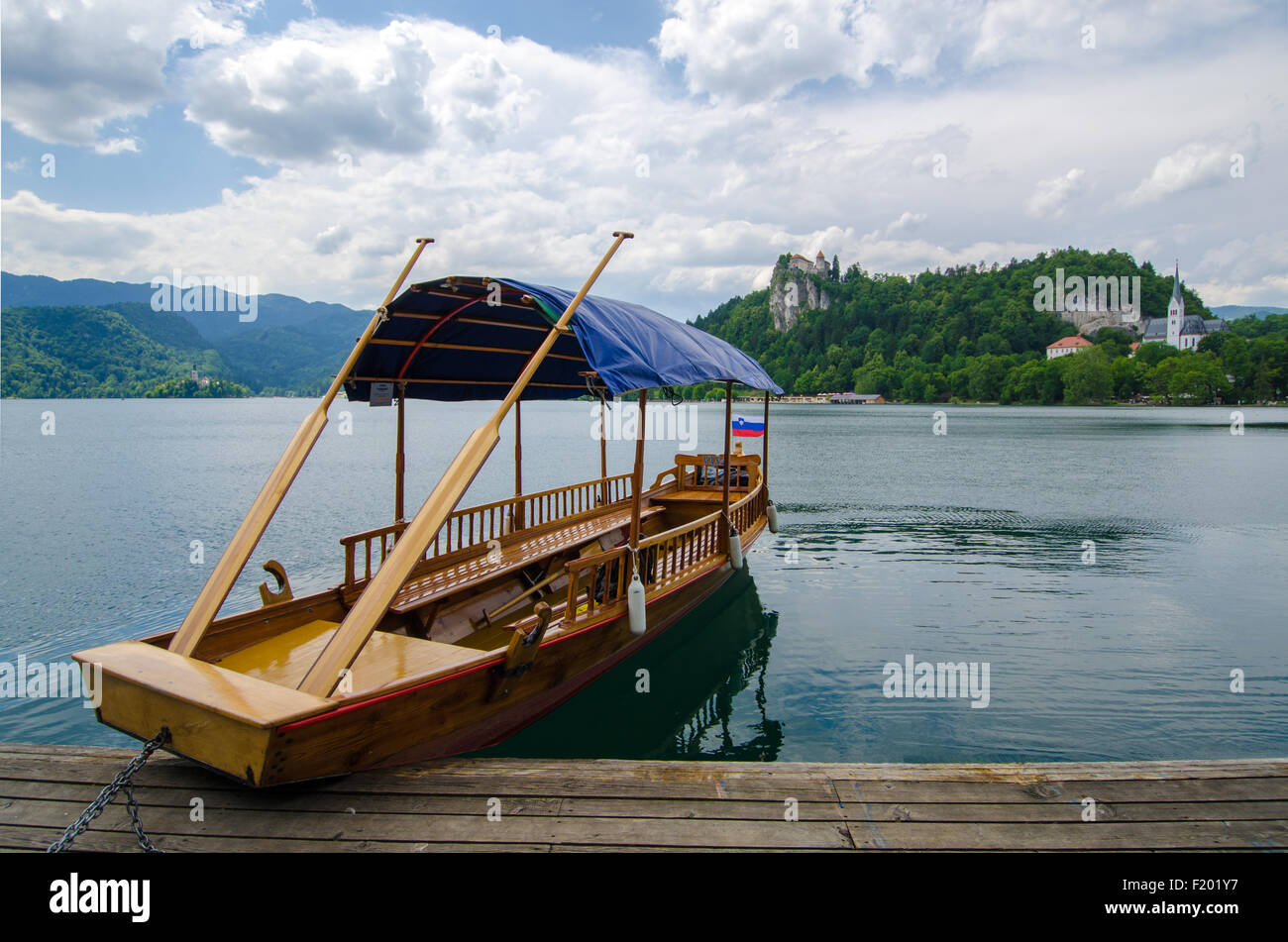 Boat in the lake Bled. Stock Photo