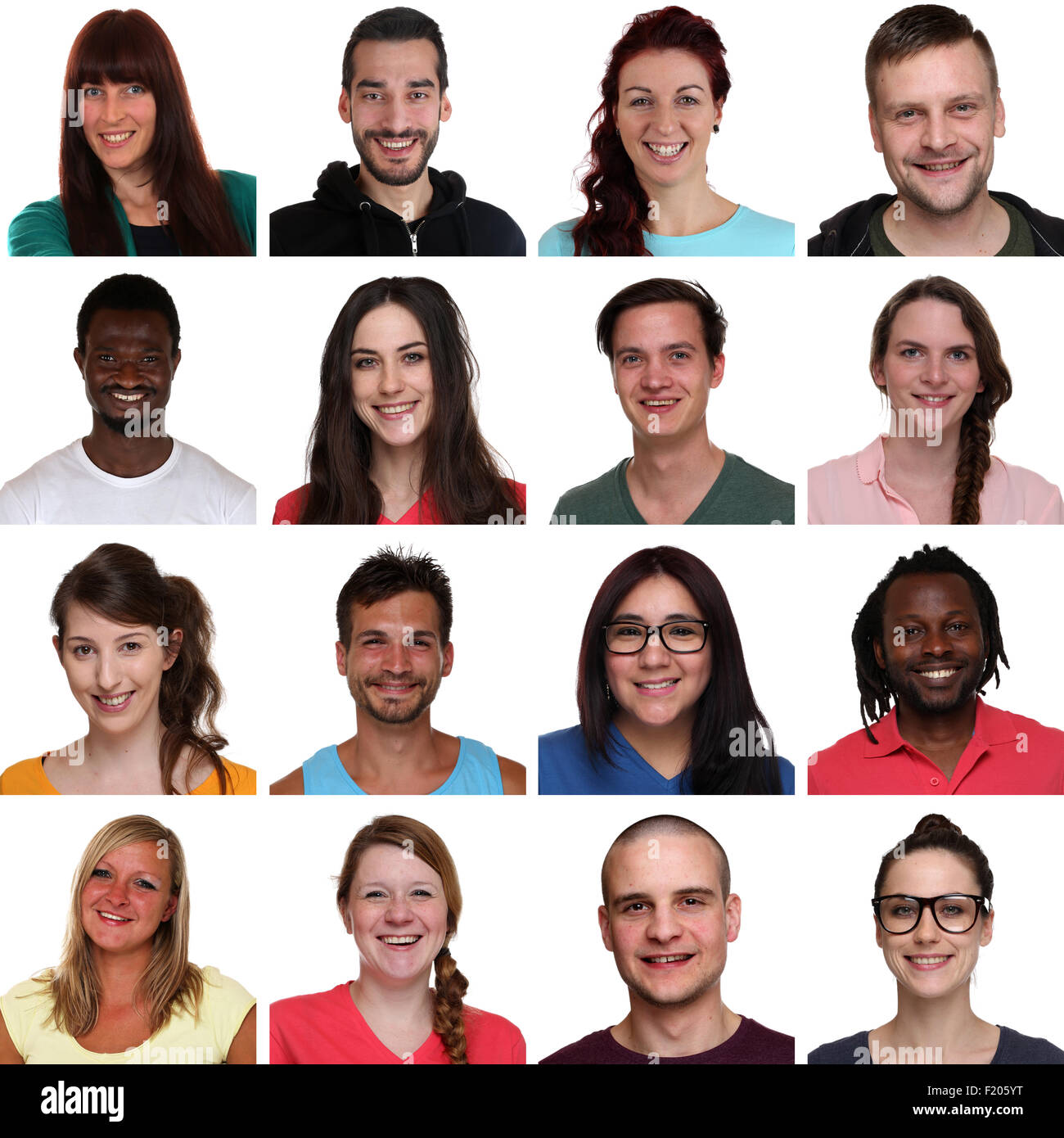 Set group portrait of multiracial young smiling people isolated on a ...