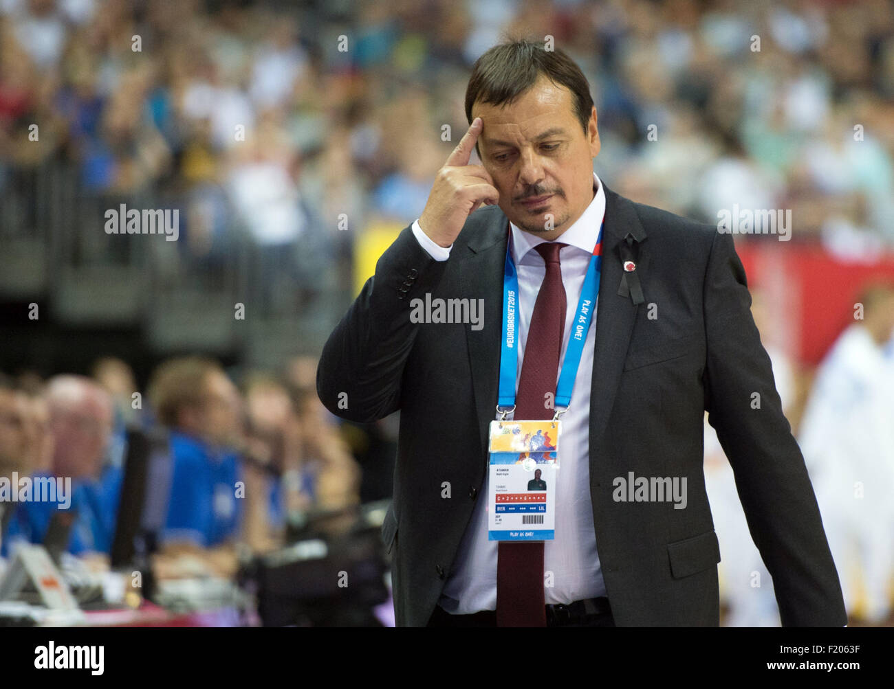 Berlin, Germany. 08th Sep, 2015. Turkey's coach Ergin Ataman reacts during the FIBA EuroBasket 2015 Group B match between Germany and Turkey, at the Mercedes-Benz-Arena in Berlin, Germany, 08 September 2015. Turkey won 75:80. Photo: Lukas Schulze/dpa/Alamy Live News Stock Photo