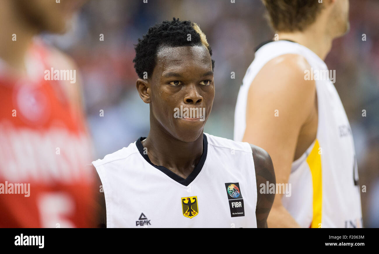 Berlin, Germany. 08th Sep, 2015. Germany's Dennis Schroeder reacts during the FIBA EuroBasket 2015 Group B match between Germany and Turkey, at the Mercedes-Benz-Arena in Berlin, Germany, 08 September 2015. Germany lost 75:80. Photo: Lukas Schulze/dpa/Alamy Live News Stock Photo