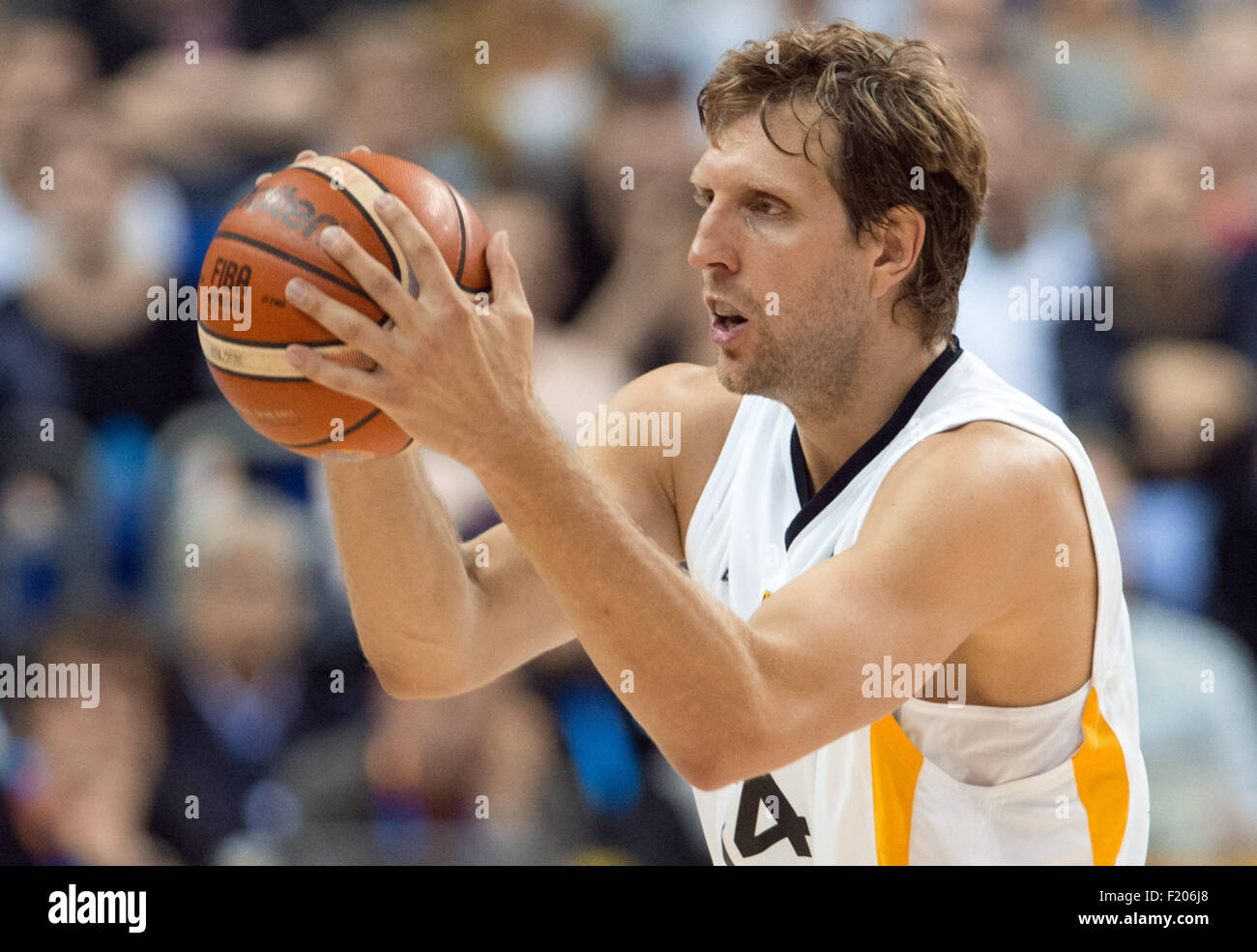 Berlin, Germany. 08th Sep, 2015. Germany's Dirk Nowitzki in action during the FIBA EuroBasket 2015 Group B match between Germany and Turkey, at the Mercedes-Benz-Arena in Berlin, Germany, 08 September 2015. Germany lost 75:80. Photo: Lukas Schulze/dpa/Alamy Live News Stock Photo