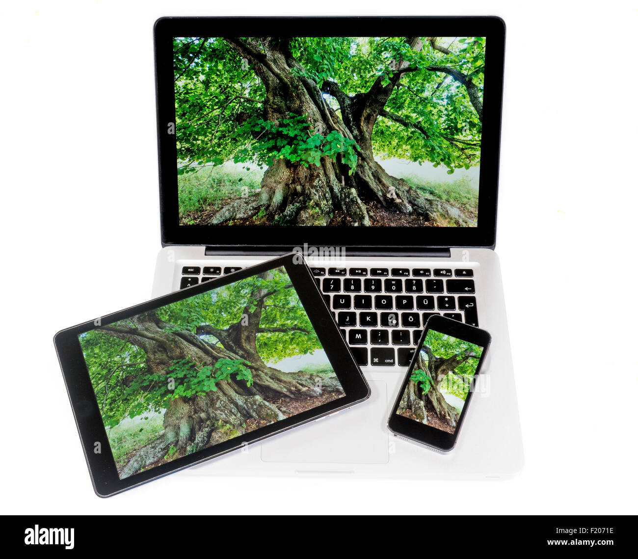 Laptop mit Tablet und Smartphone Stock Photo