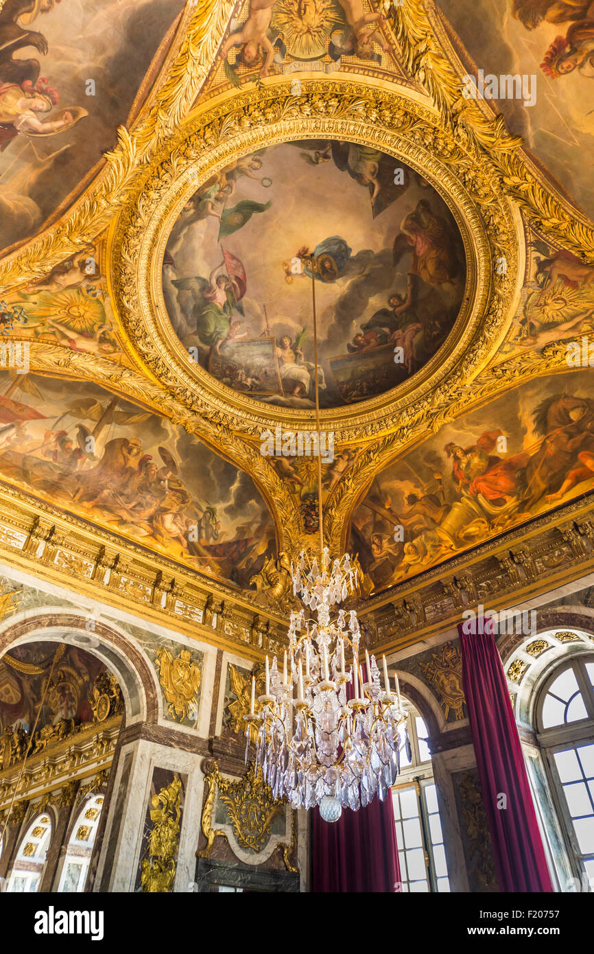 Impressive Chandelier And Painted Ceiling In The Palace Of