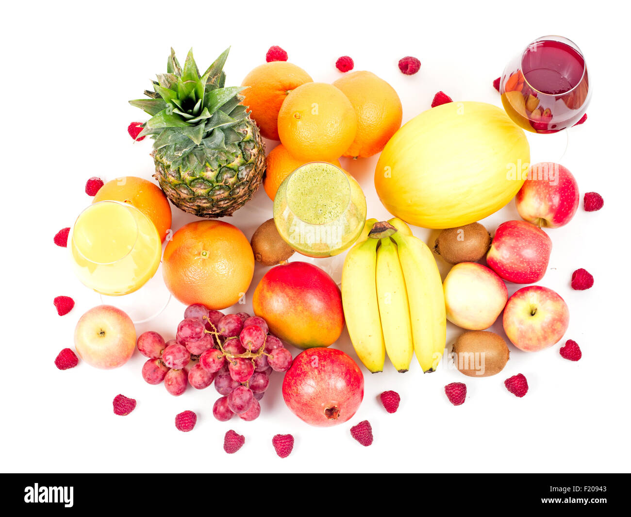 Verschiedene Früchte vor weißem Hintergrund Stock Photo