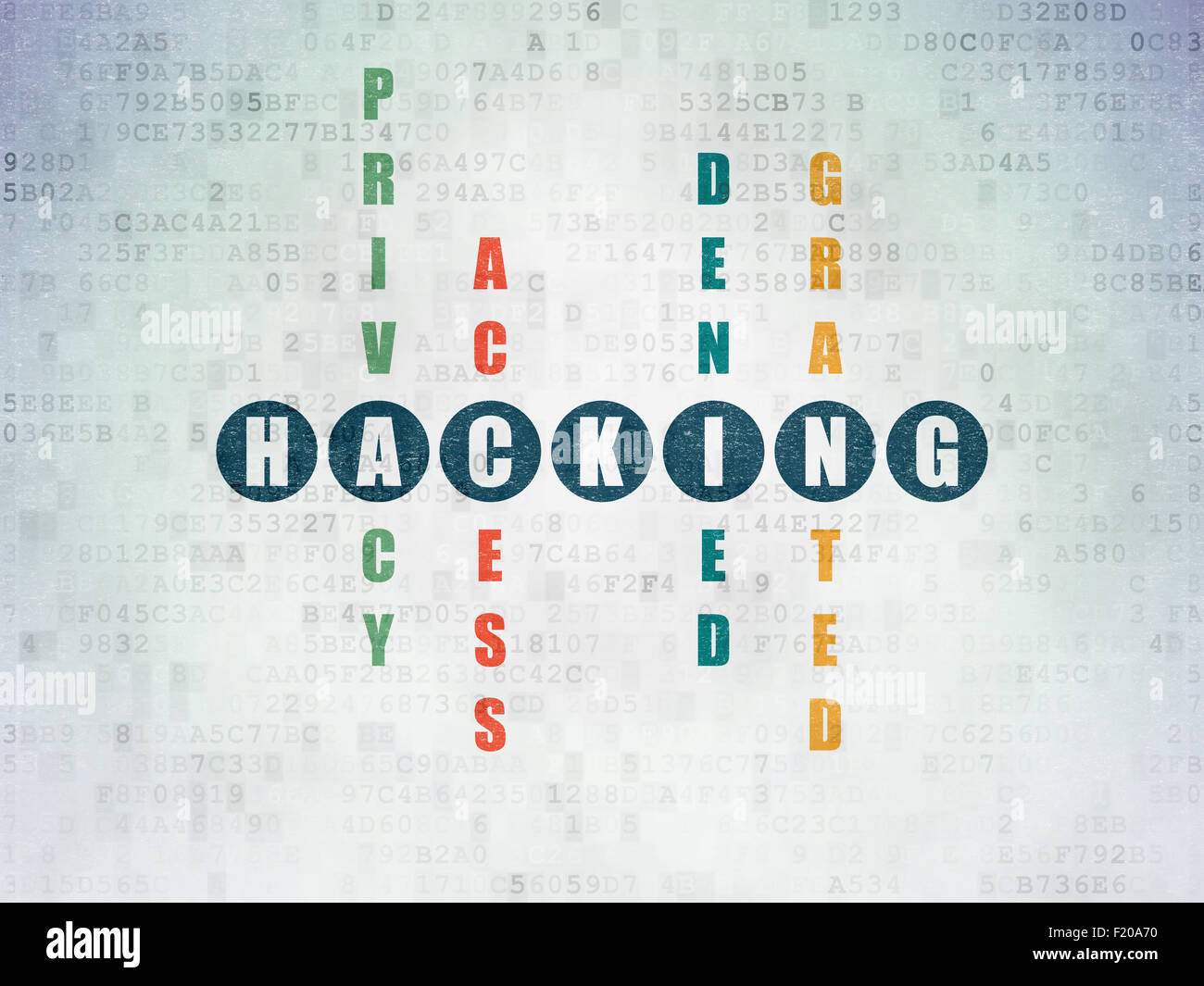 Security concept word Hacking in solving Crossword Puzzle Stock Photo