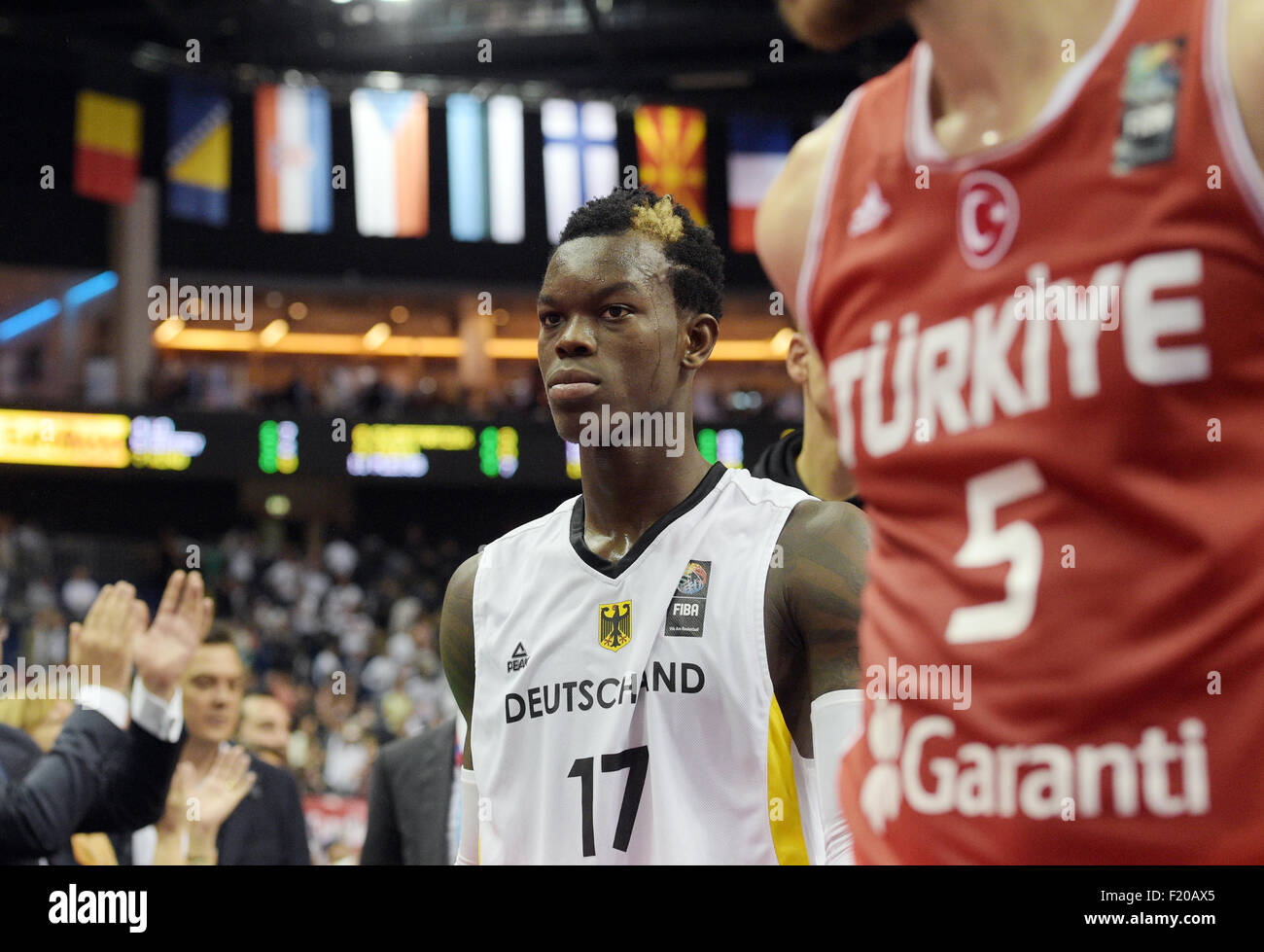 Berlin, Germany. 8th Sep, 2015. Germany's Dennis Schroeder reacts after the FIBA EuroBasket 2015 Group B match Germany vs Turkey in Berlin, Germany, 8 September 2015. Germany lost 75:80. Photo: Rainer Jensen/dpa/Alamy Live News Stock Photo