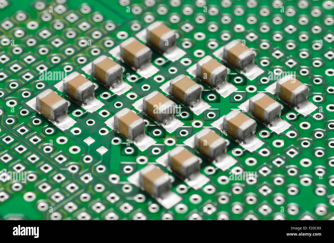 Capacitor Stripes. SMD Type. PCB Stock Photo