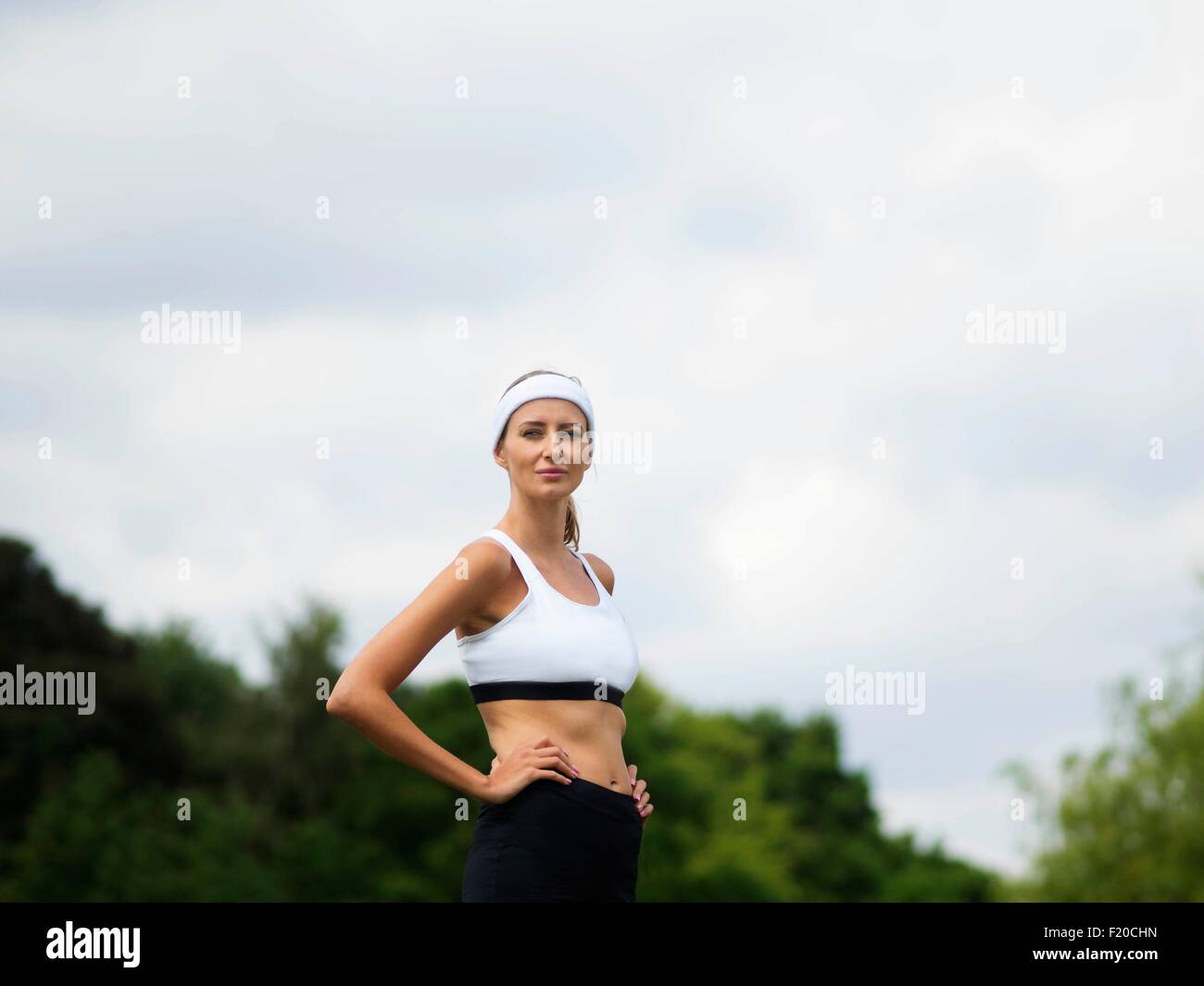 Portrait of woman in sports top Stock Photo