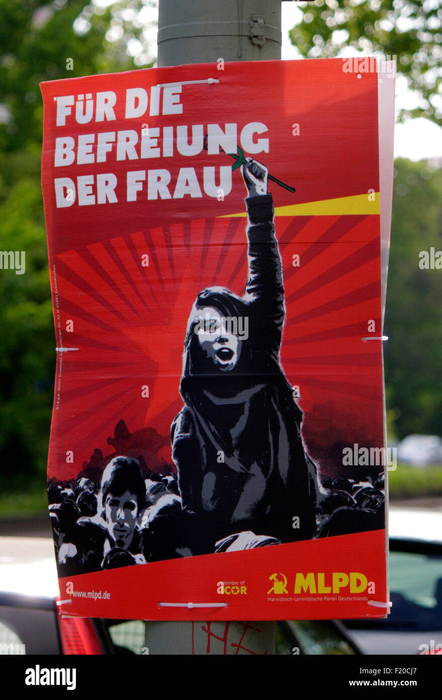 'Fuer die Befreiung der Frau', MLPD  - Wahlplakate zur anstehenden Europawahl, Berlin. Stock Photo