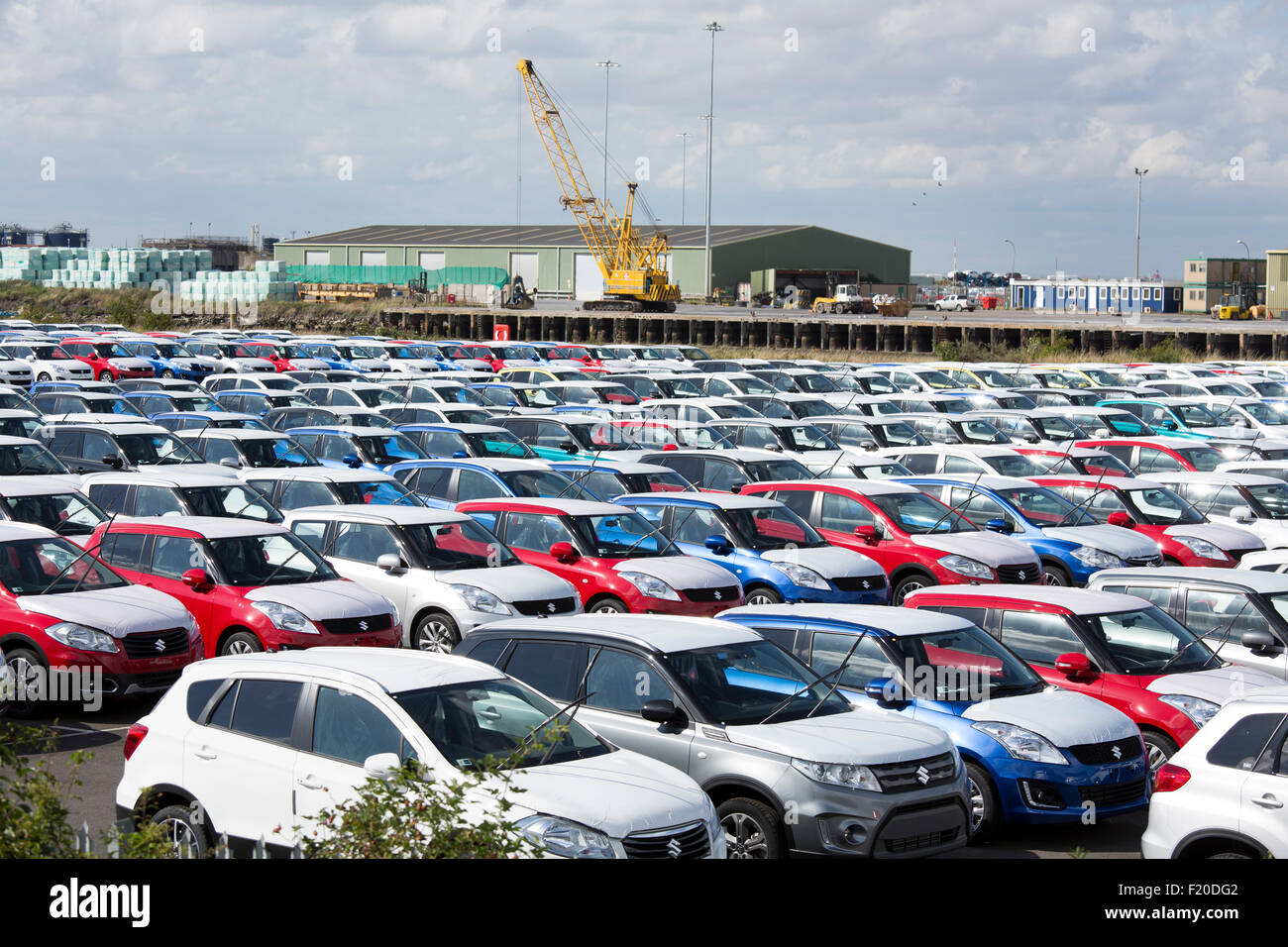 Imported new Suzuki vehicles at Grimsby docks cars waiting to be