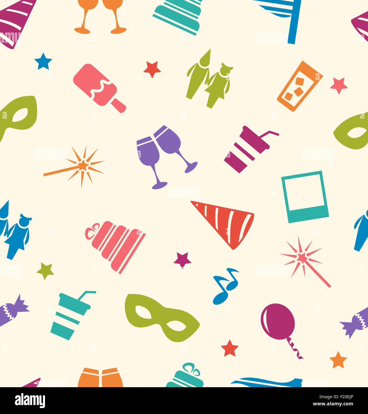 Seamless Pattern of Party Colorful Icons, Wallpaper for Holidays Stock Vector