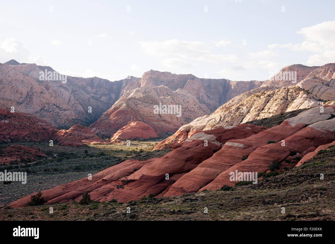 View of layered rock formations in Snow Canyon State Park, Utah, USA Stock Photo