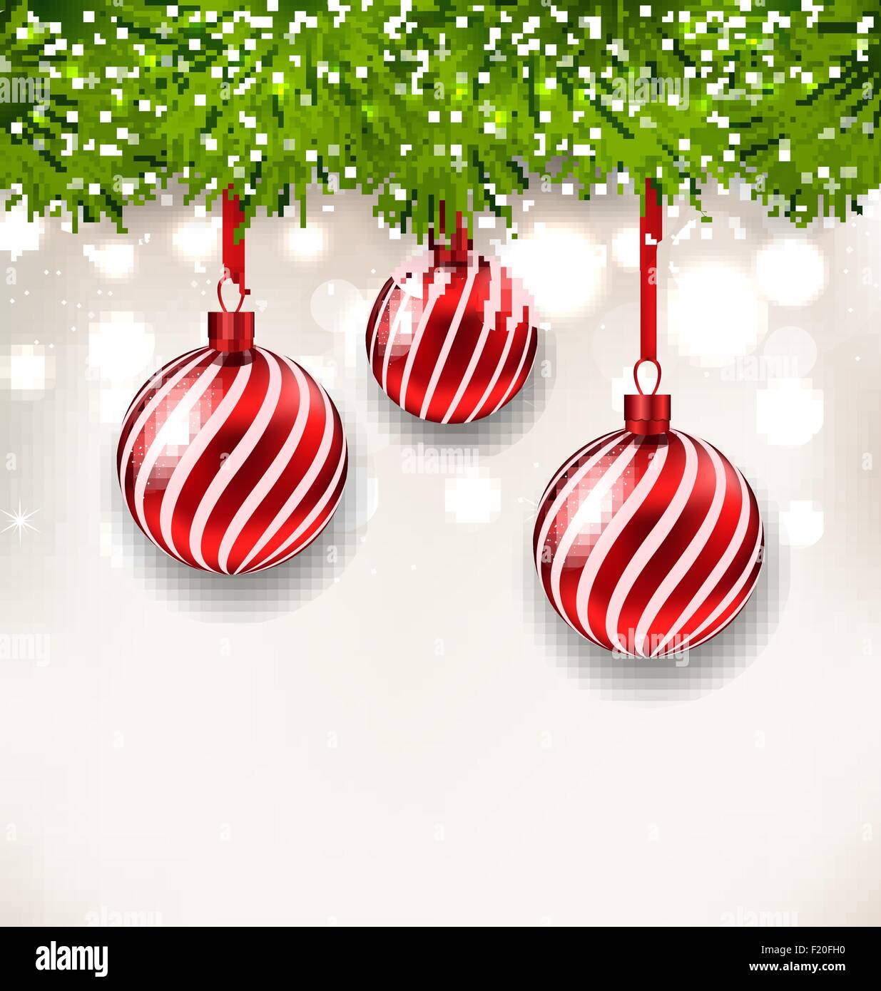 New Year background with glass hanging balls and fir twigs Stock Vector ...