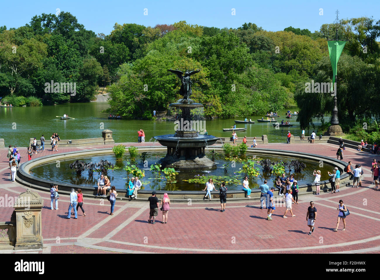 People enjoying a summer day at Bethesda Terrace in Central Park. Stock Photo