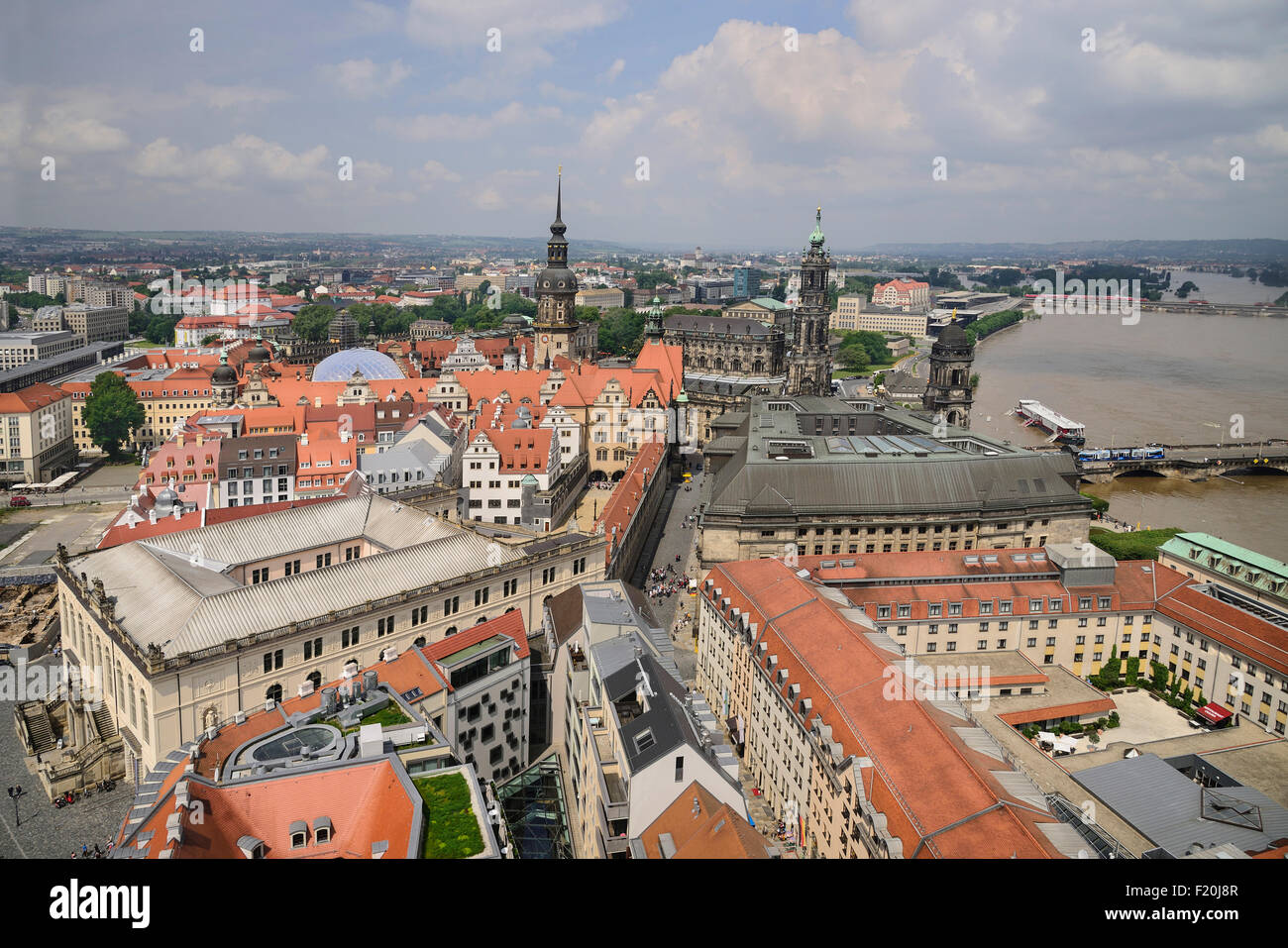 Germany, Saxony, Dresden, View of Dresden and the River Elbe from the dome of Frauenkirche. Stock Photo