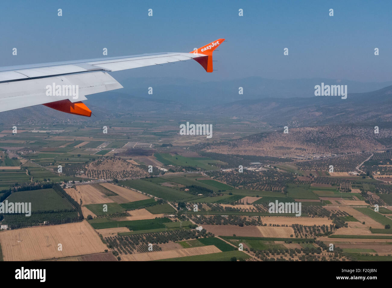 A view out of the window of an EasyJet flight. Stock Photo
