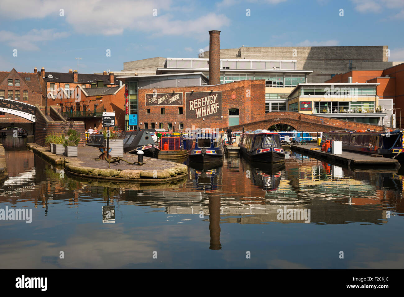 Restored former warehouses along the Birmingham Canal, Gas Street Basin, Birmingham, West Midlands, England, United Kingdom Stock Photo