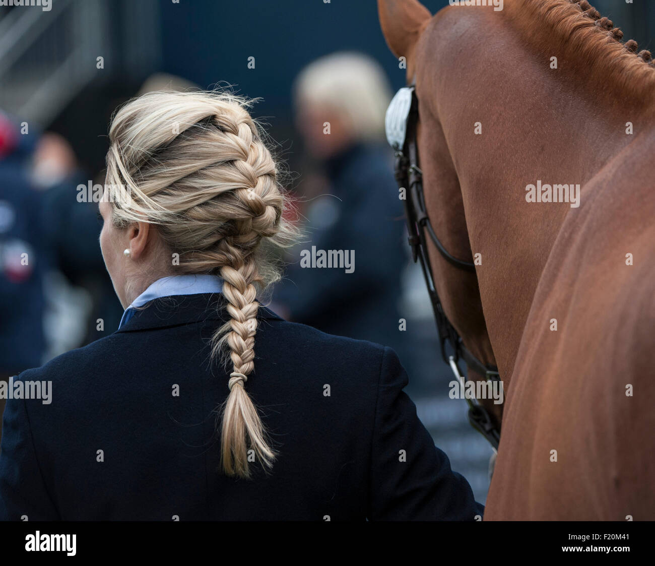 Blair Atholl,  Scotland, UK. 9th September, 2015. Laura Collett [GBR] with Grand Manoeuvre at the first inspection. The FEI European Eventing Championships 2015 Blair Castle Credit:  Stephen Bartholomew/Alamy Live News Stock Photo
