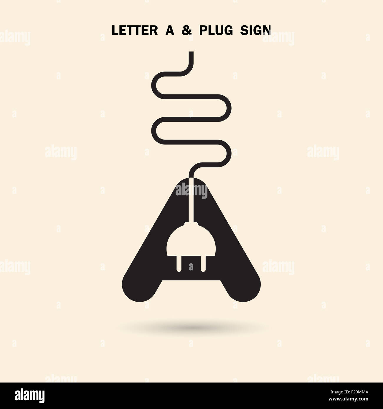 Creative letter A icon abstract logo design template with electrical plug symbol. Stock Photo