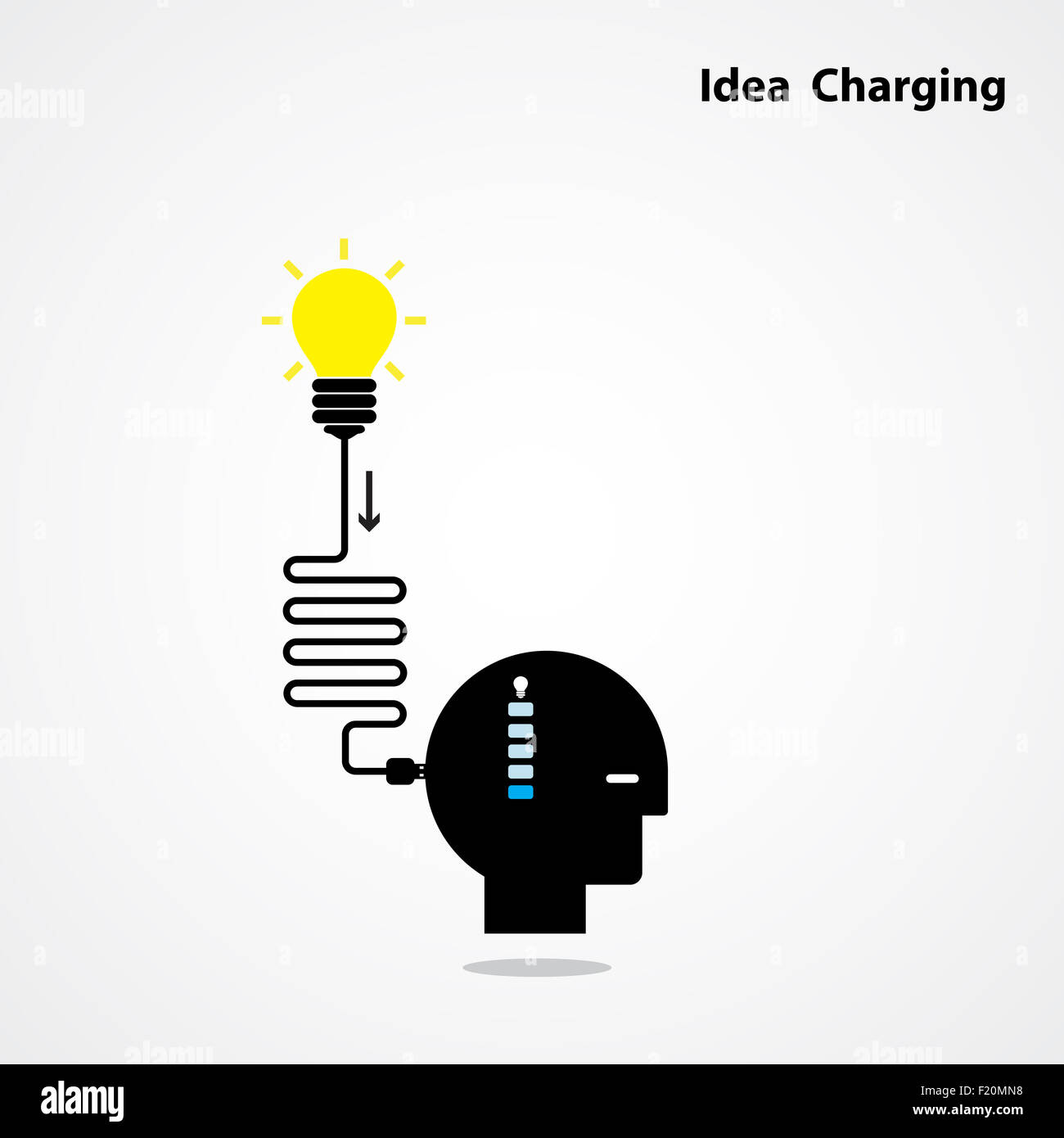 Idea charging idea concept.I need Idea concept. Businessman head and creative light bulb. Business and education idea concept. Stock Photo