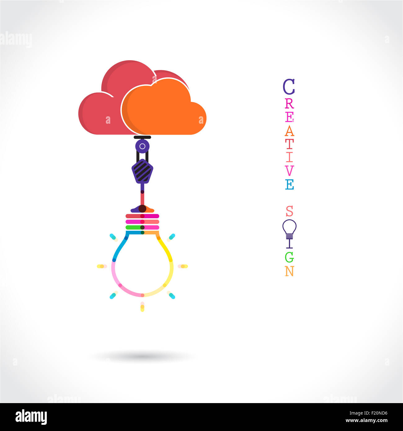 Flat cloud and creative light bulb sign on background for education or business concept. Stock Photo
